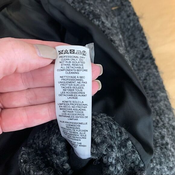 ASOS Wool Blend Zip Front Marled Charcoal Coat Removable Hood 2XS - Picture 9 of 10